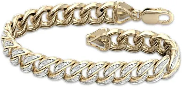 10K Yellow Gold 2 Ct tw Diamond Cuban Curb Chain Bracelet