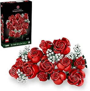 LEGO Botanicals Bouquet of Roses Artificial Flowers - Fake Red Roses Building Set for Adults, Ages 18+ - Wedding Decor for Table Display - Gift for Wedding, Bridesmaid - 10328