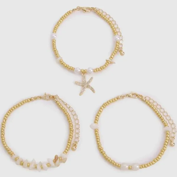 Boohoo Starfish & Pearl 3 Pack Bracelets
