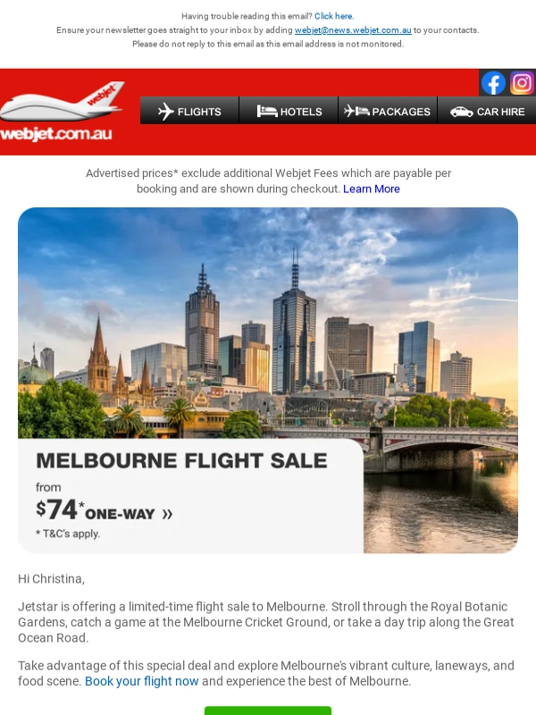 Webjet - Jetstar sale on now: Melbourne from $74* one-way