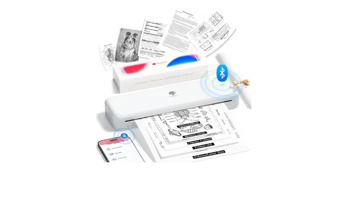 Phomemo M834 Portable Printer, Wireless Bluetooth Thermal Printers, Support 8.5″ x 11″ and A4 Szie Thermal Paper, Compatible with iOS, Android & PC, Mobile Printer for Travel, Office, School, White