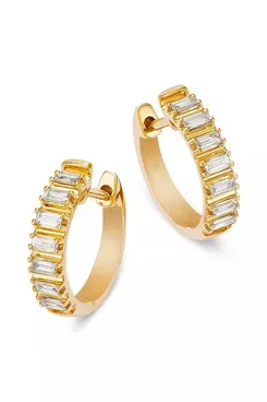 Bloomingdales Fine Collection Diamond Baguette Huggie Hoop Earrings in 14K Yellow Gold