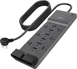 Belkin - 12-Outlet Surge Protector Power Strip, 12 AC Outlets, UL-listed, 8ft Flat Plug, 3,940 Joules of Protection