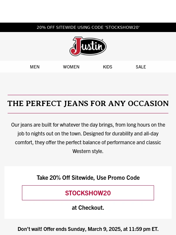 Justin Boots - Justin Jeans: Classic Denim,True Western Style