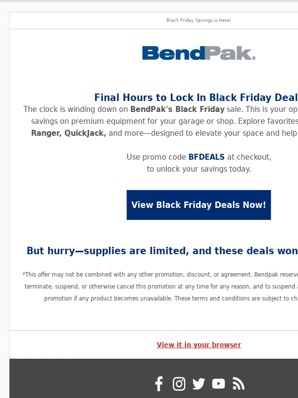 BendPak - Secure your Black Friday deals before they're gone