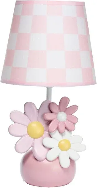 Lambs & Ivy Daisy Dreams Hand-Painted Pink Floral Lamp with Shade and LED Bulb