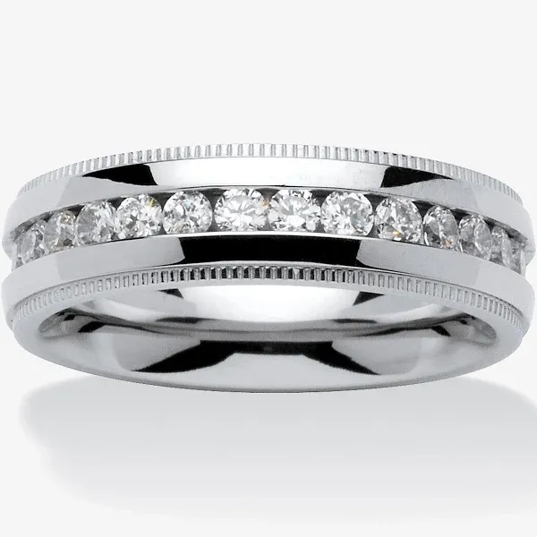 1.12 Tcw Round Cubic Zirconia Eternity Band in Stainless Steel Sizes 8-16 Palmbeach Jewelry Men's