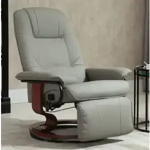 Faux Leather Swivel Recliner Chair w/Wooden Base