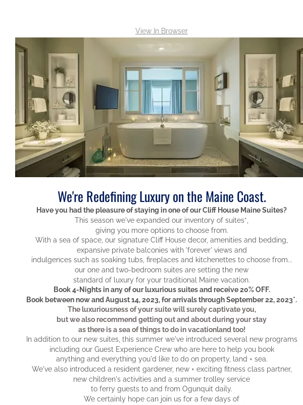Cliff House Maine - A Midsummer Night's Suite Offer
