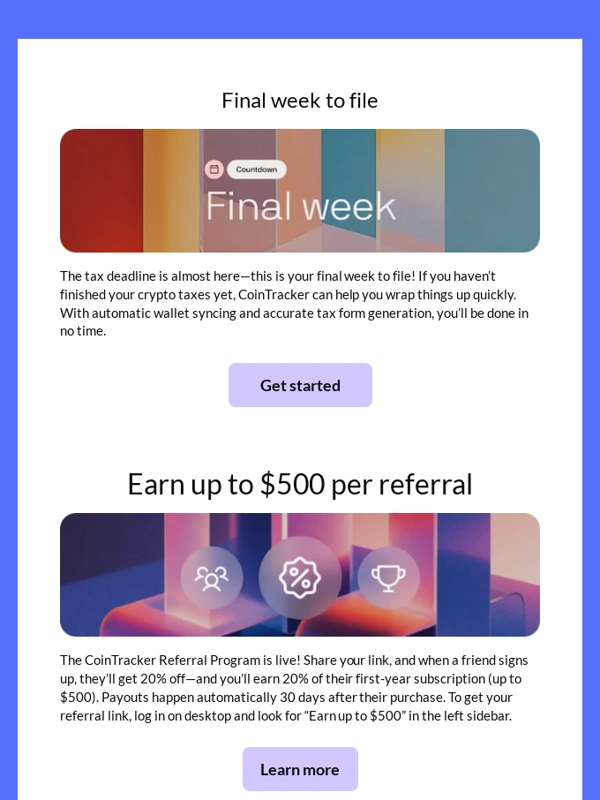 CoinTracker - Final week to file taxes—plus fresh app updates & referral rewards