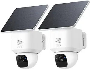 eufy Security SoloCam E30, 2 Pack, Security Cameras Wireless Outdoor, Solar Camera Outdoor Wireless, 360° Pan, AI Tracking, 2K Clarity, HomeBase S380 Compatible, No Monthly Fee