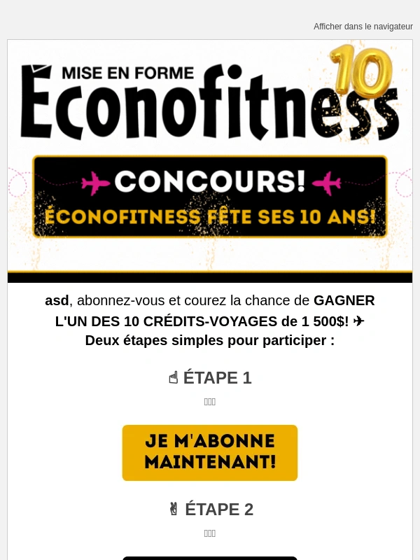 econofitness - CONCOURS ✈ Gagnez un crédit-voyage de 1 500$