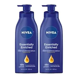NIVEA - Essentially Enriched Body Lotion, 16.9 Fl Oz Pump Bottle, Pack of 2, Very Dry Skin, Hyaluronic Acid, Almond Oil