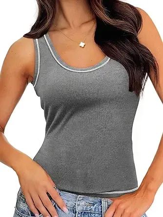 GKBK Women Ribbed Tank Top Sleeveless Casual Crew Neck Long Tank Fitted Strap Slim Basic Cami Tops Gray XL