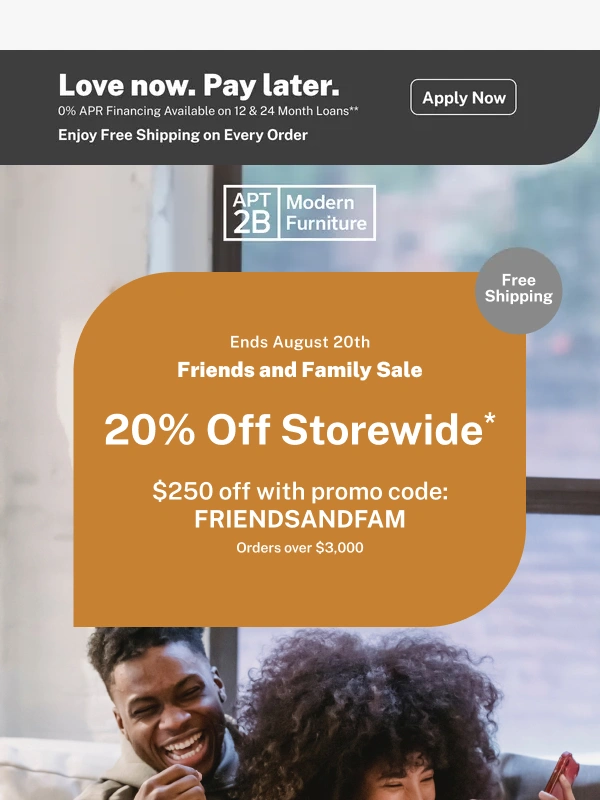 Apt2B - 20% Off Storewide + $250 Off Orders $3,000+ ?