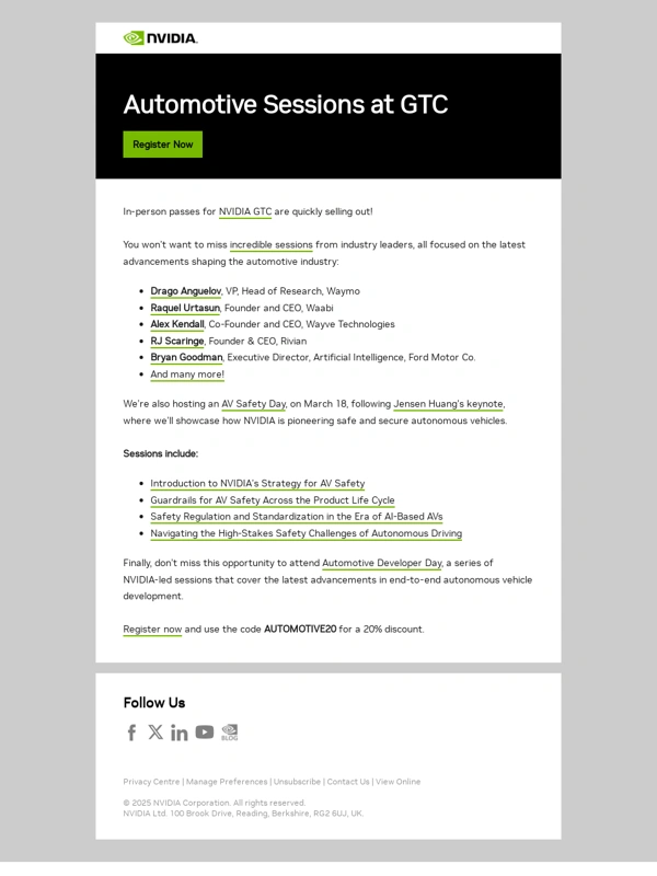 NVIDIA - GTC Seats Selling Fast – AV Safety & Top Auto Sessions Await!