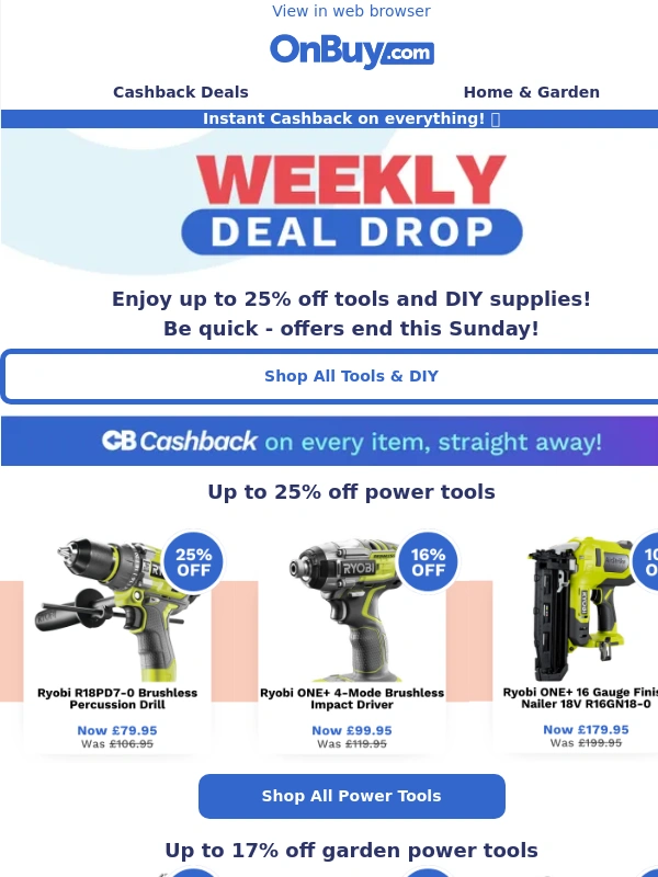 OnBuy - Weekly deals: Up to 25% off tools and DIY supplies! ??️