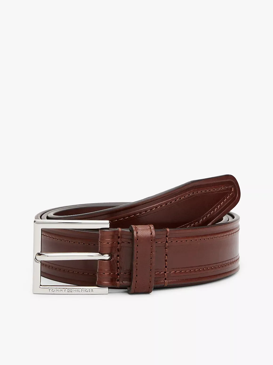 Tommy Hilfiger Men's Stitched Leather Belt - Brown - 34