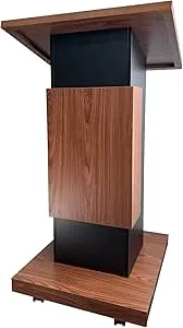 Wood Podium with Wheels,Wooden Lectern Stand,15MM Particle Board,Elegant Design with Storage,Mic Stand Space, Wooden Pulpit for Restaurants,Churches,Seminars and Schools