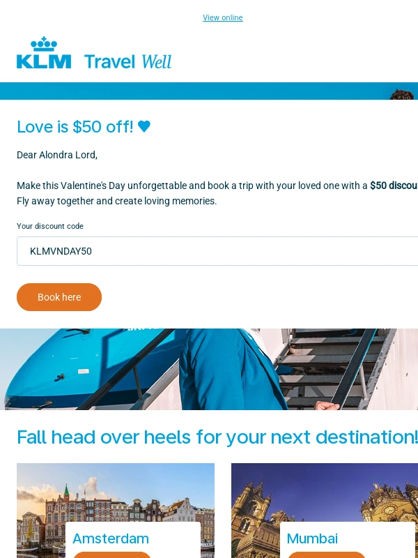 KLM Royal Dutch Airlines - Fall head over heels for our Valentine's deal,! ♥️