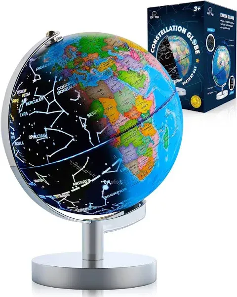 USA Toyz Illuminated Globe for Kids Learning- 3-in-1 STEM Globes of the World with Stand, Constellation Map, Built-in LED Night Light Desk Globe Lamp, Non-Tip Metal Base, 9.75 Tall, 7 Inch Diameter