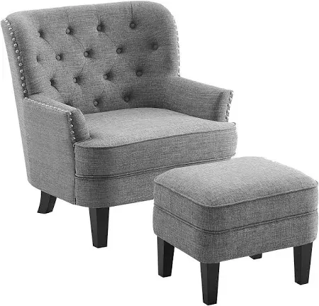 Moser Bay Mignon Tufted Wingback Accent Chair with Ottoman