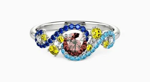 "The Starry Night" Round Cut Side Stone Engagement Ring