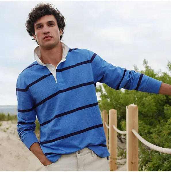 Men's Long Sleeve Textured Rugby Polo
