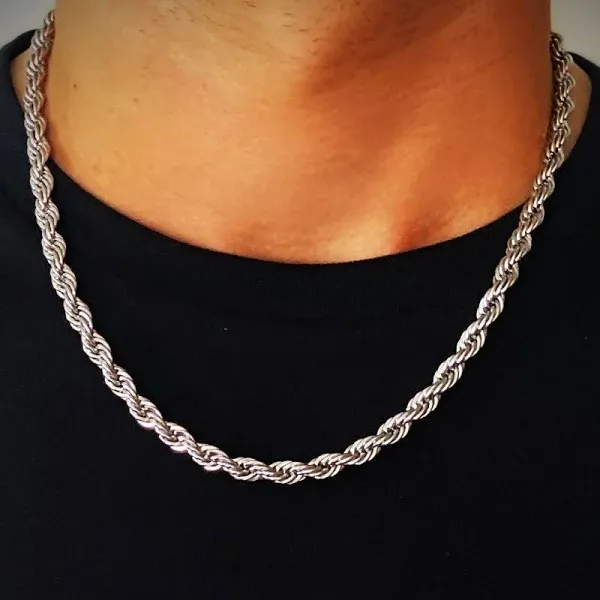 Alfred & Co. London Men's Twisted Silver Rope Chain Necklace