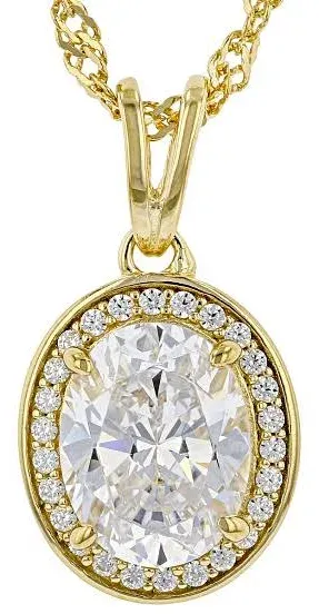 18K Yellow Gold Over Sterling Silver Cubic Zirconia Pendant with Chain