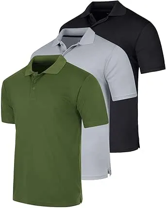 Real Essentials 3 Pack: Men's Quick-Dry Short Sleeve Athletic Performance Polo Shirt $25.49