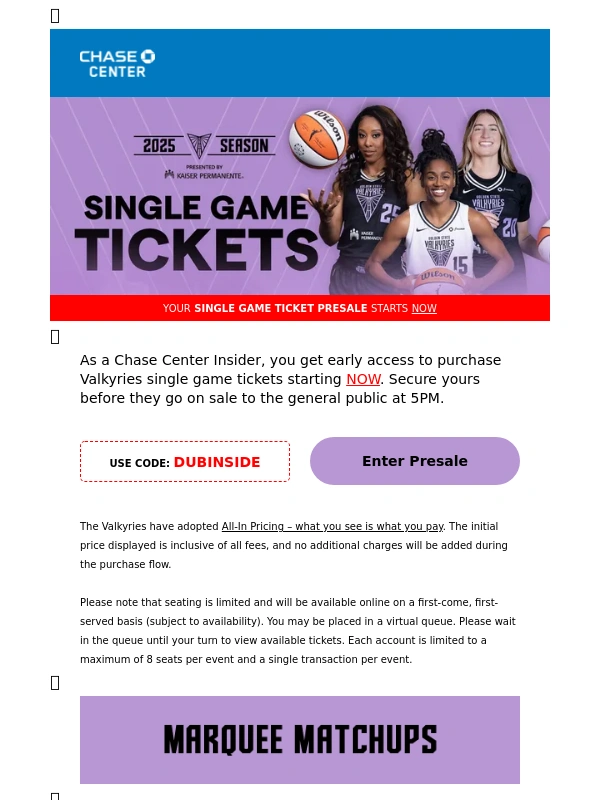 Ticketmaster - EARLY ACCESS: Valkyries Single Game Tickets Presale Starts Now