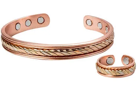 Magnetic Copper Cuff and Ring Set with 6 Magnets