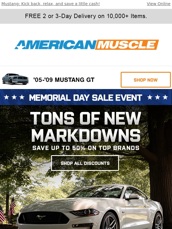 American Muscle - ➡️Memorial Day Discounts Up to 50% Off Ending Soon! Save big for your Mustang!