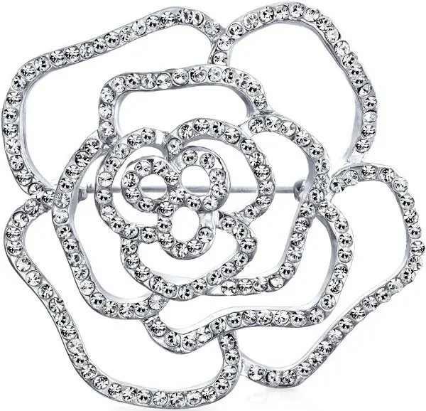 Bling Jewelry Women's Large Flower Pave Cubic Zirconia Brooch Pin