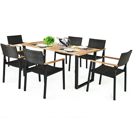 7-Piece Costway Outdoor Dining Set w/ 69" Large Acacia Wood Table Top $379 + Free Shipping