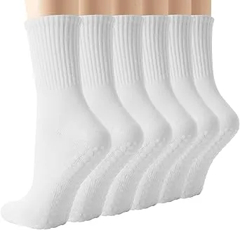 BISOUSOX Pilates Socks with Grips for Women, Yoga Grippy Barre Non Slip Crew Ballet Slipper Socks for Hospital Workout