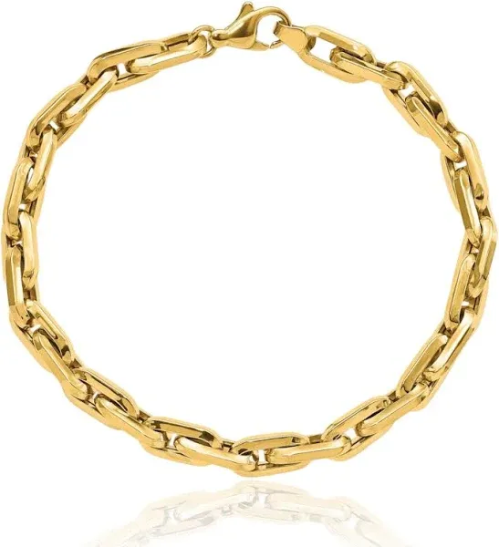 14K Solid Yellow Gold Long Cable Link Mens Chain Bracelet
