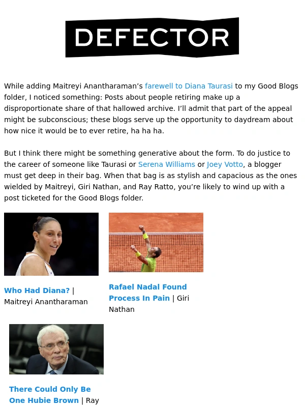Defector - Retire With Some Retirement Blogs This Afternoon