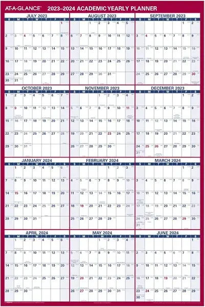 AT-A-GLANCE Academic Erasable Wall Calendar