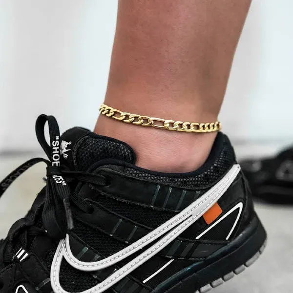 GLD 14K White Gold Figaro Chain Anklet