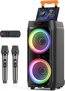 JYX Karaoke Machine with 2 Wireless Microphones for Adults, 8" Big Bluetooth Party Speaker with 500W Peak Power, PA System with.
