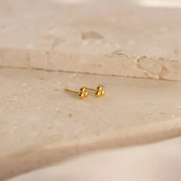 Caitlyn Minimalist 18K Gold Trio Sphere Beaded Cluster Stud Earrings
