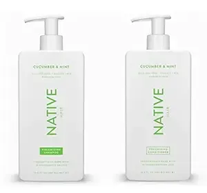 Native Shampoo and Conditioner Contain Naturally Derived Ingredients | All Hair Type Color & Treated From Fine to Dry Damaged, Sulfate & Dye Free - Cucumber & Mint, 16.5 fl oz each (2 pack)