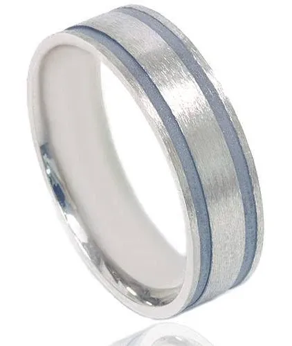 Pompeii3 Double Inlay Brushed Wedding Band 14K White