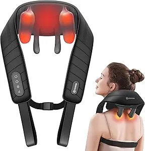 COMFIER Cordless Neck Massager with Heat, 4D Kneading Neck and Shoulder Massager Deep Tissue, Shiatsu Neck Back Massager Pillow, 2 Heating Levels,Gifts for Mom Dad