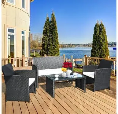 Costway 4 Pcs Wicker Conversation Furniture Set