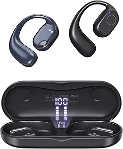 Haowolf Open Ear Headphones, Wireless Earbuds 40H Playtime Air Conduction Headphones with Mic, Bluetooth 5.3 Over Ear Headphones IPX6 with Ear Hooks & LED Display Charging Case for Running (Black)