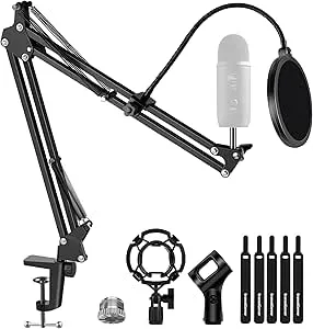 InnoGear - Microphone Stand Mic Boom Arm, Medium, Shock Mount, Windscreen, Pop Filter, for Blue Yeti, HyperX QuadCast S, SoloCast, Snowball, Fifine K669B