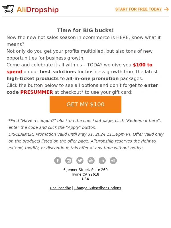 AliDropship - Grab your $100 gift now